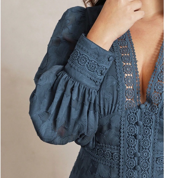 Plus Floral Print Button V neck Ruffle Hem Long Sleeve Maxi Dress - Picture 6 of 9